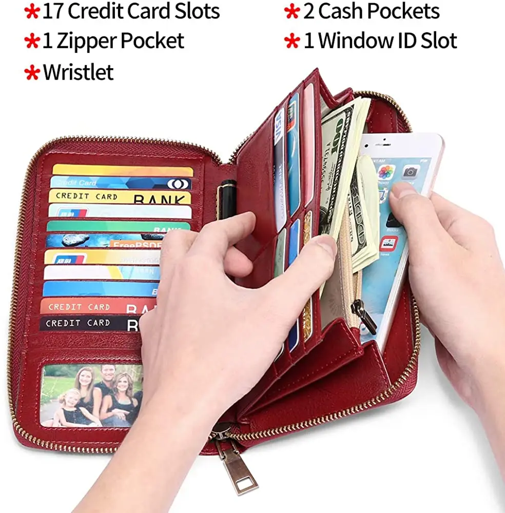 Womens Anti-theft Blocking Wallet Bifold Long Zipper Purse