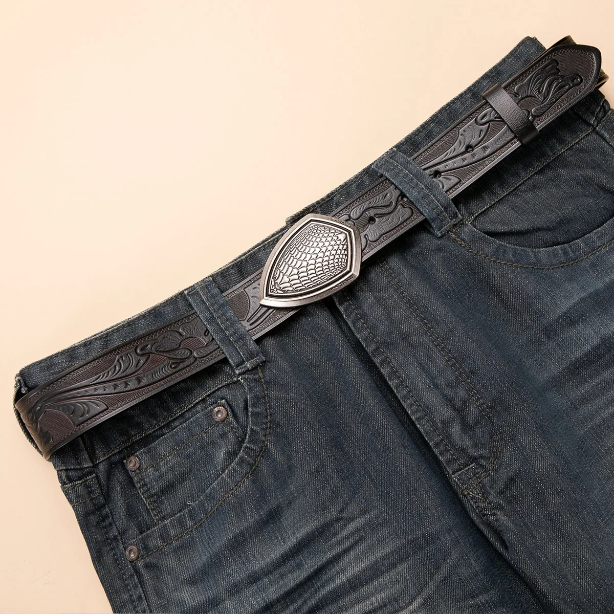 Pin Buckle Vintage DENIM Genuine Leather Belt