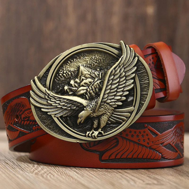 Eagle Buckle Western Denim Leather Belt