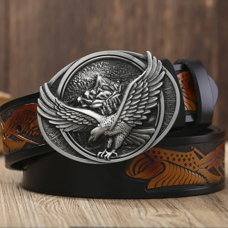 Eagle Buckle Western Denim Leather Belt