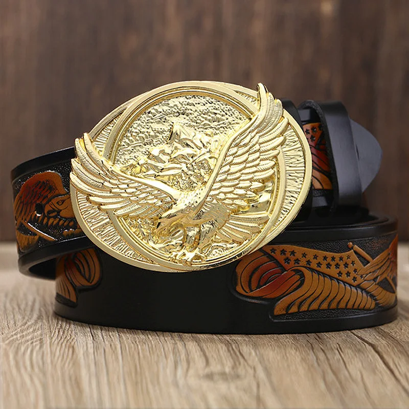 Eagle Buckle Western Denim Leather Belt
