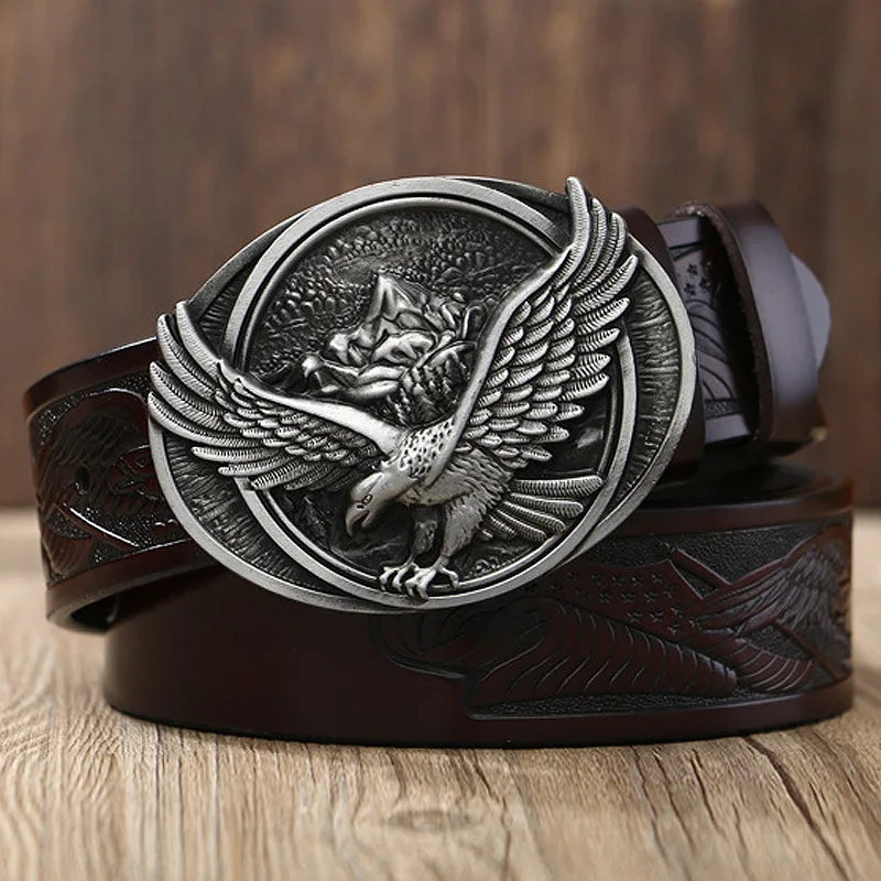 Eagle Buckle Western Denim Leather Belt