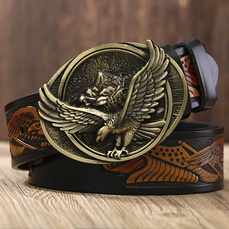 Eagle Buckle Western Denim Leather Belt