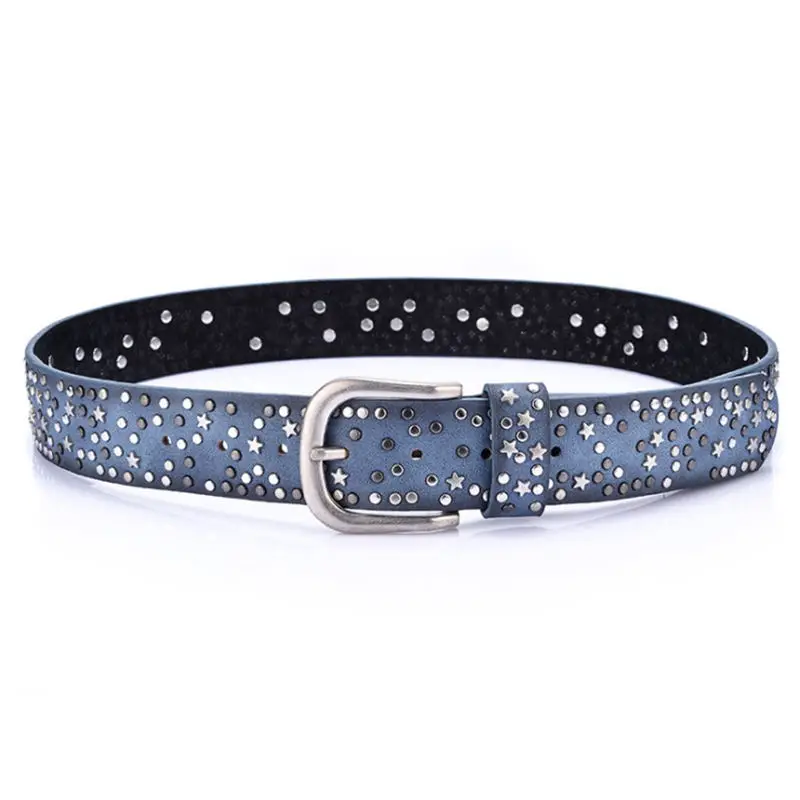 Women Rivet Studded Wide Belt Pin Buckle