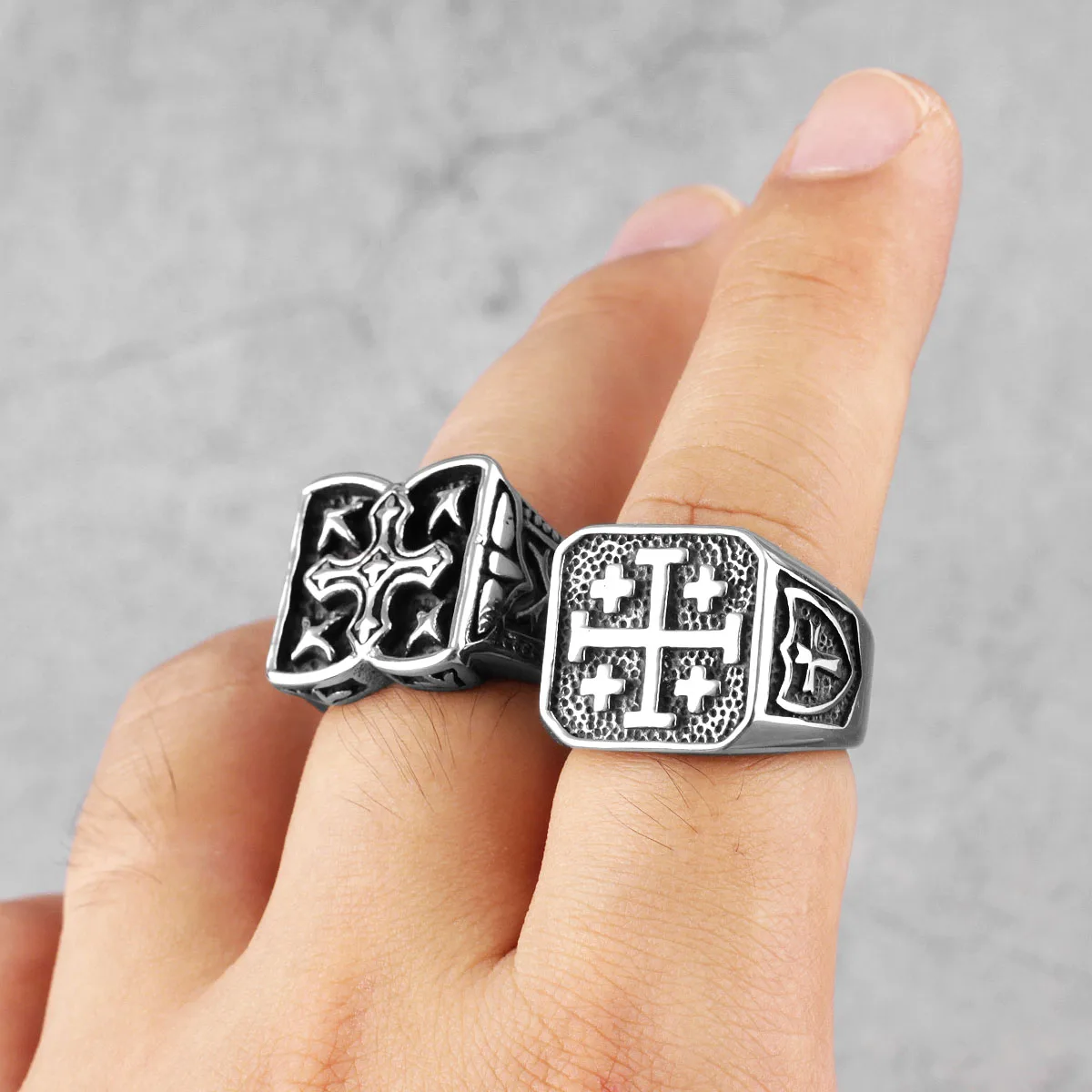 Jerusalem Cross Stainless Steel Rings Retro Style