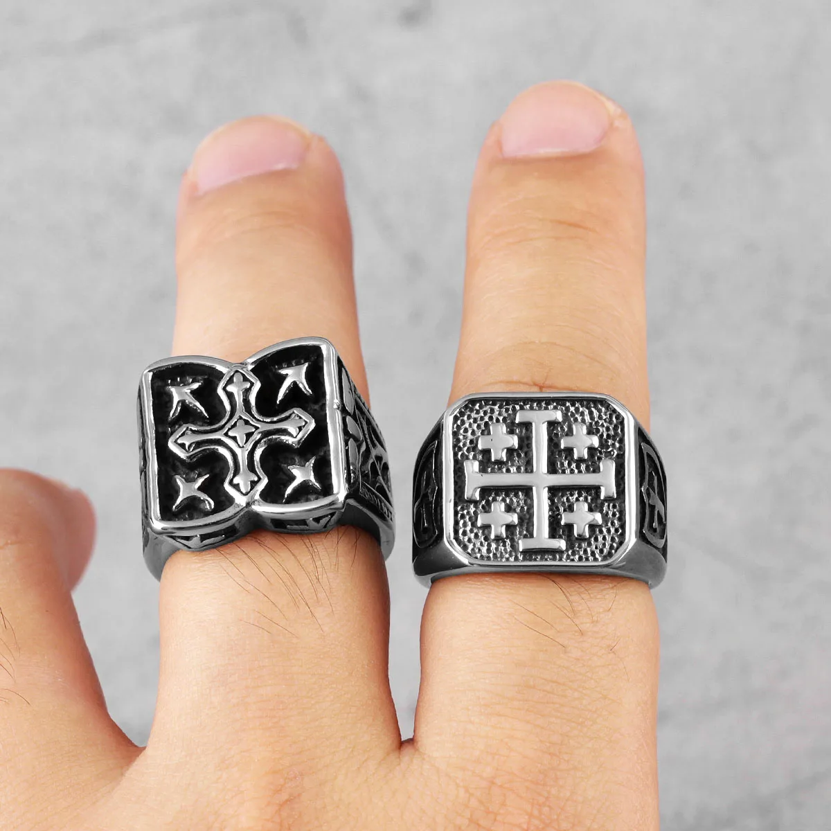 Jerusalem Cross Stainless Steel Rings Retro Style