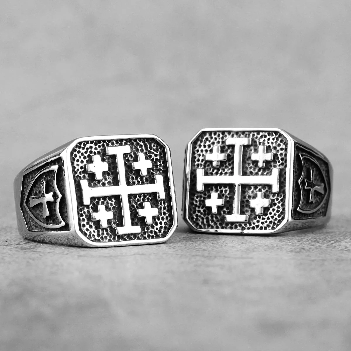 Jerusalem Cross Stainless Steel Rings Retro Style