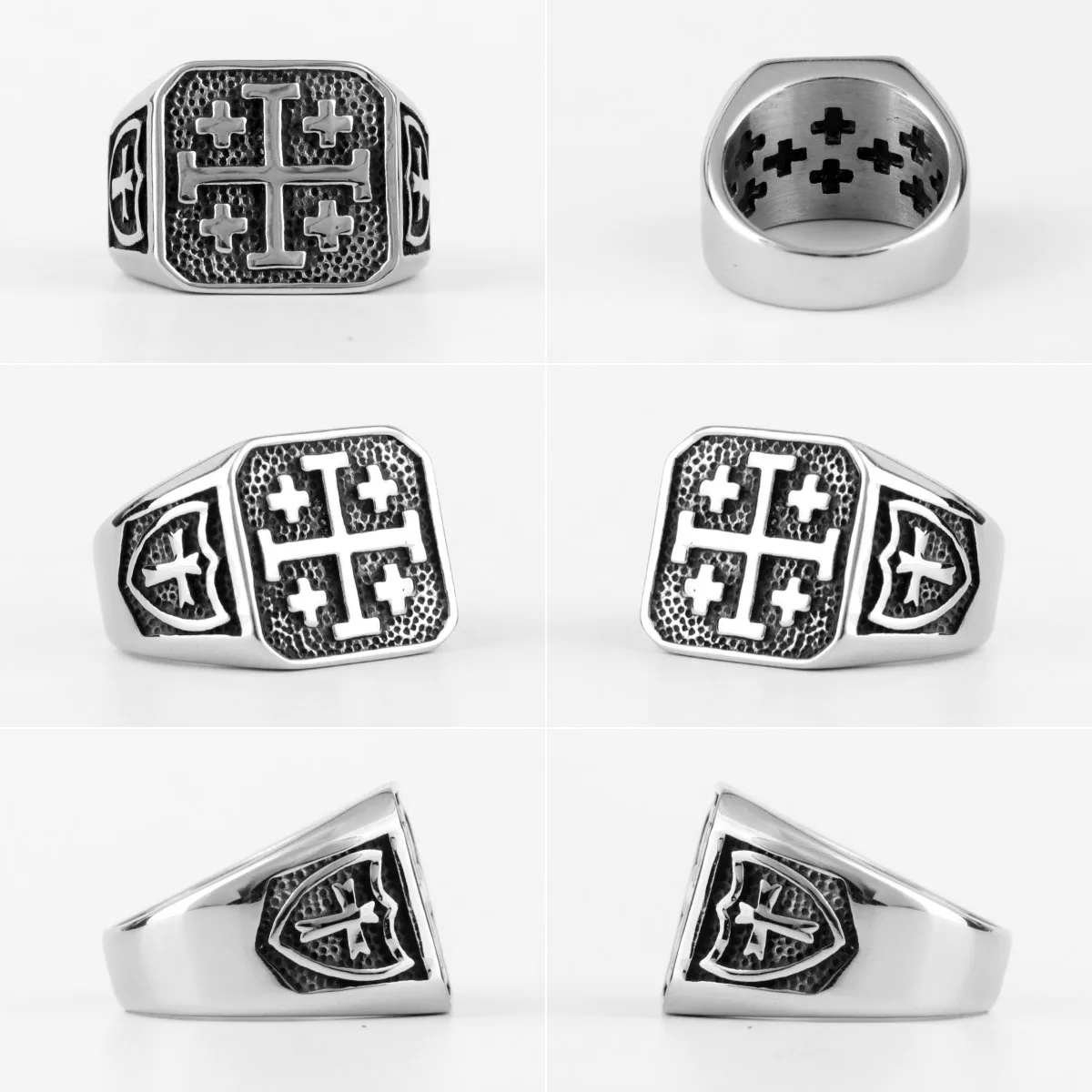 Jerusalem Cross Stainless Steel Rings Retro Style