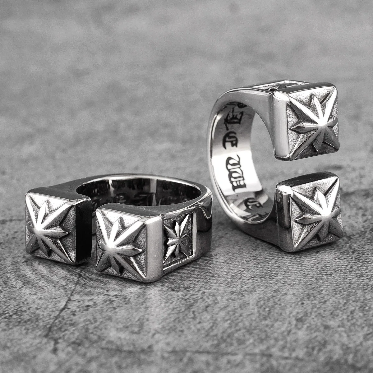 Vintage Gothic Stainless Steel Mens Open Ring