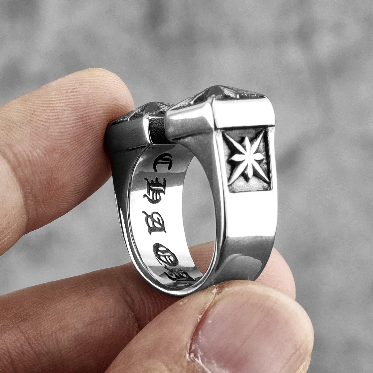 Vintage Gothic Stainless Steel Mens Open Ring