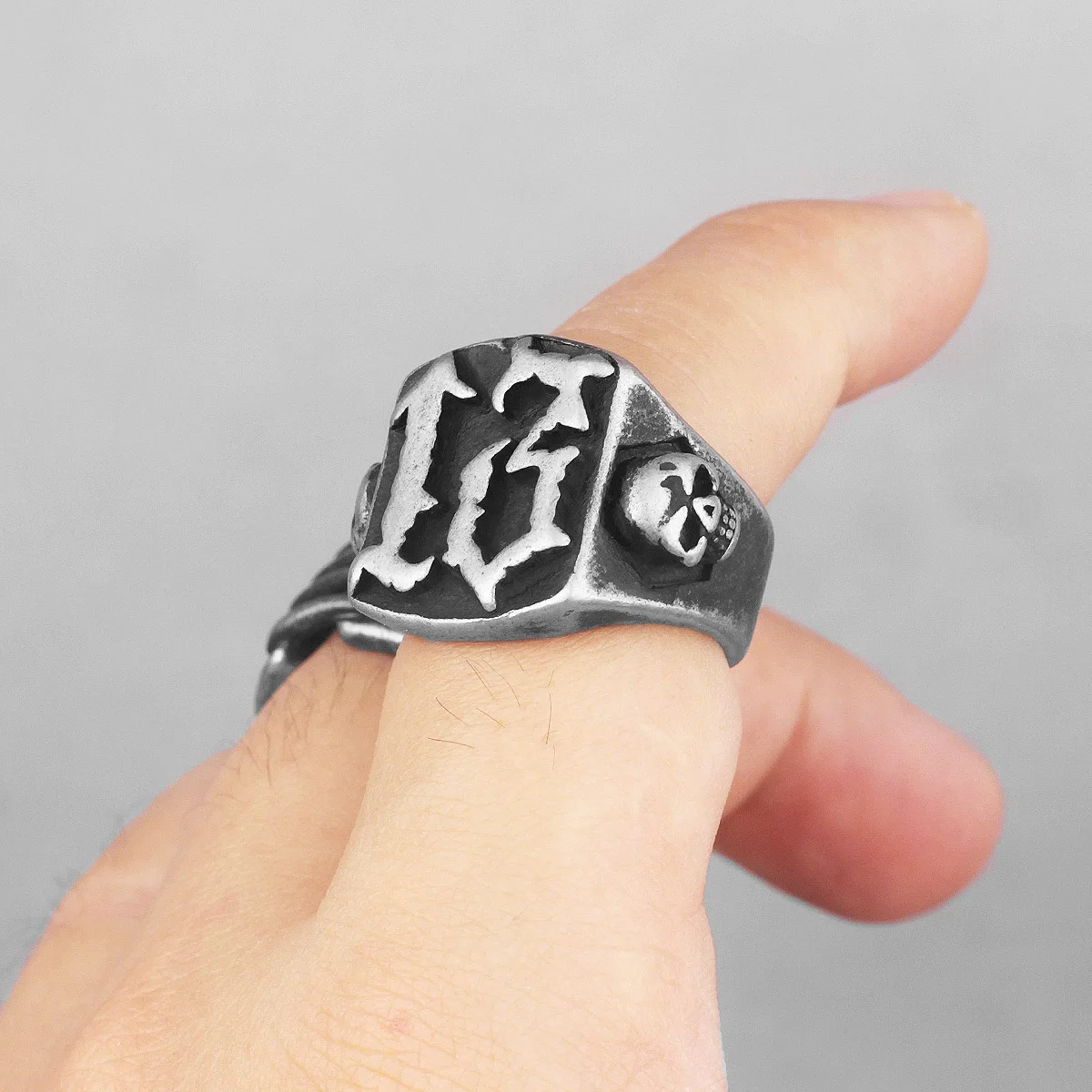 Skull Lucky Number 13 Biker Ring for Men