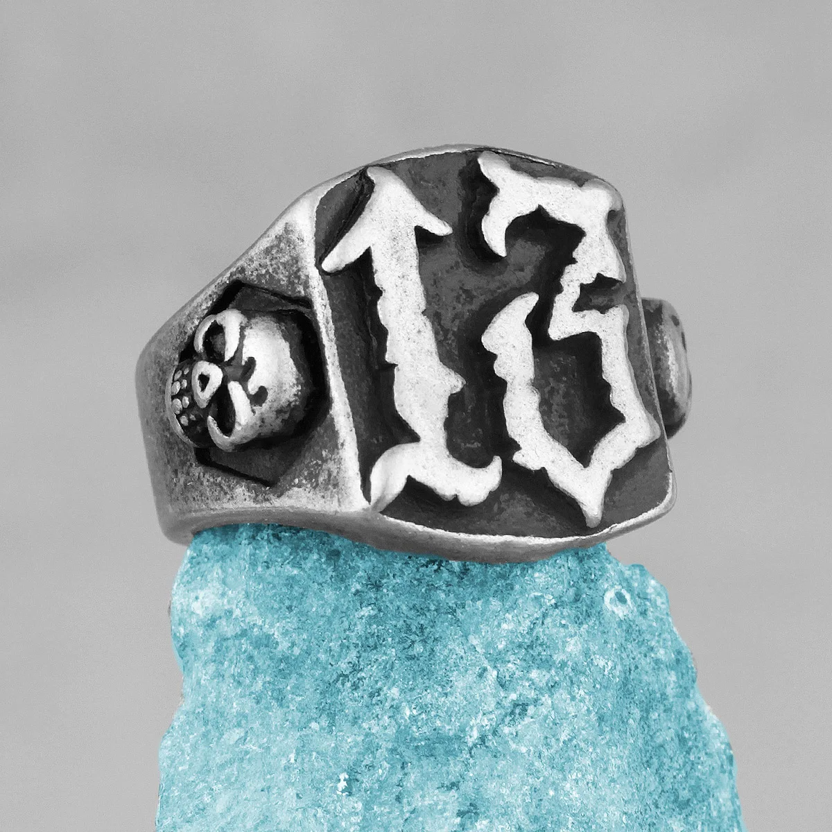 Skull Lucky Number 13 Biker Ring for Men