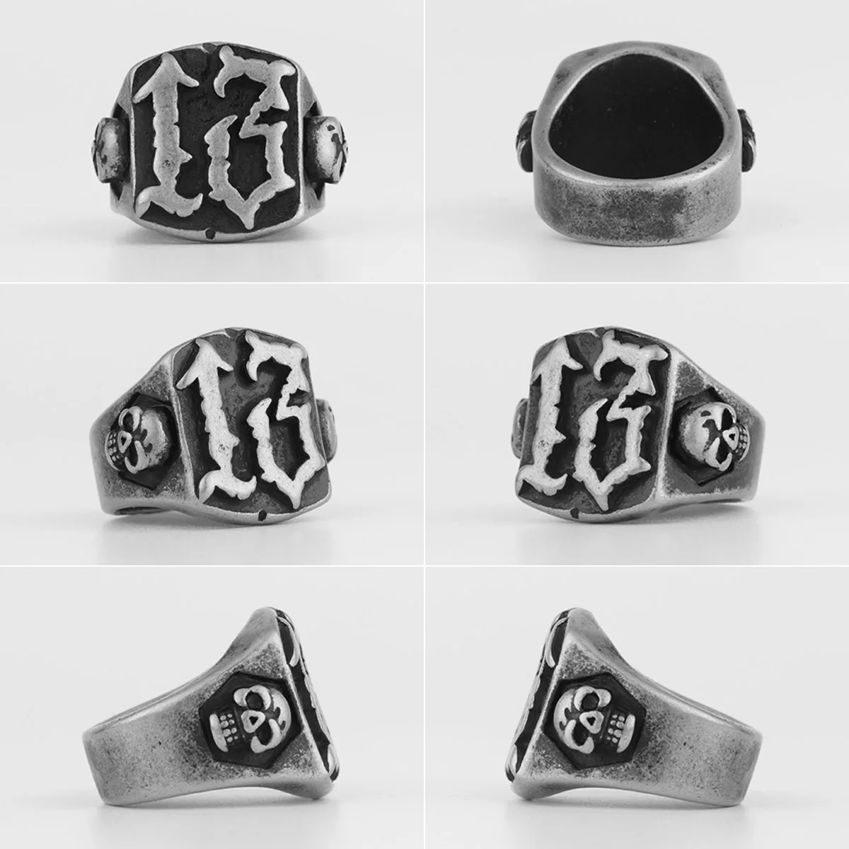 Skull Lucky Number 13 Biker Ring for Men