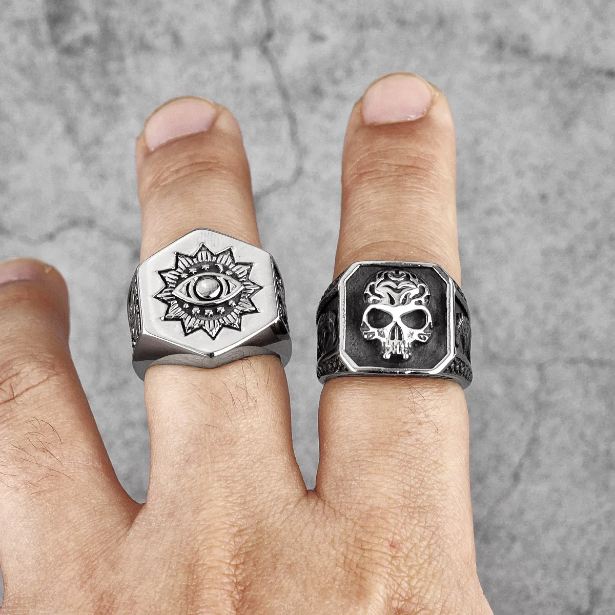 Stainless Steel Antique Style Gothic Skull Eagle Ring