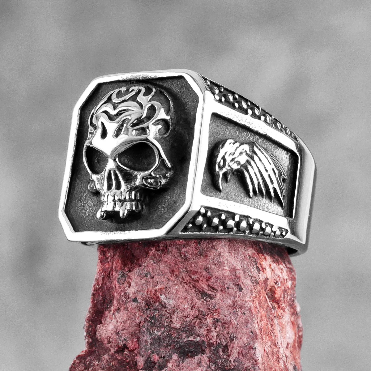 Stainless Steel Antique Style Gothic Skull Eagle Ring