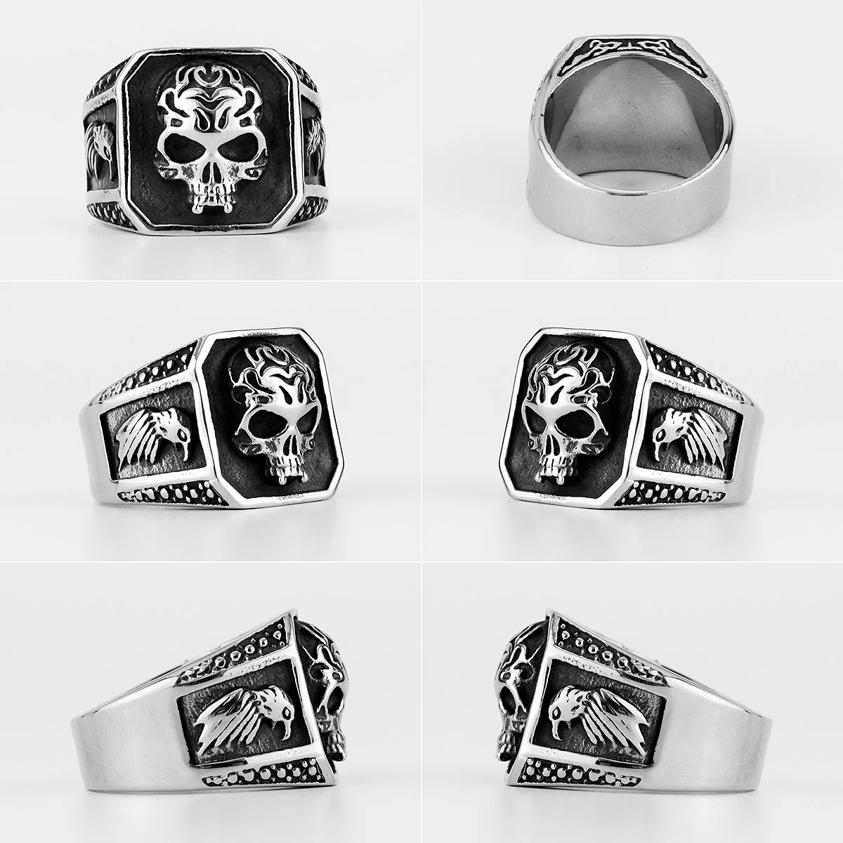 Stainless Steel Antique Style Gothic Skull Eagle Ring