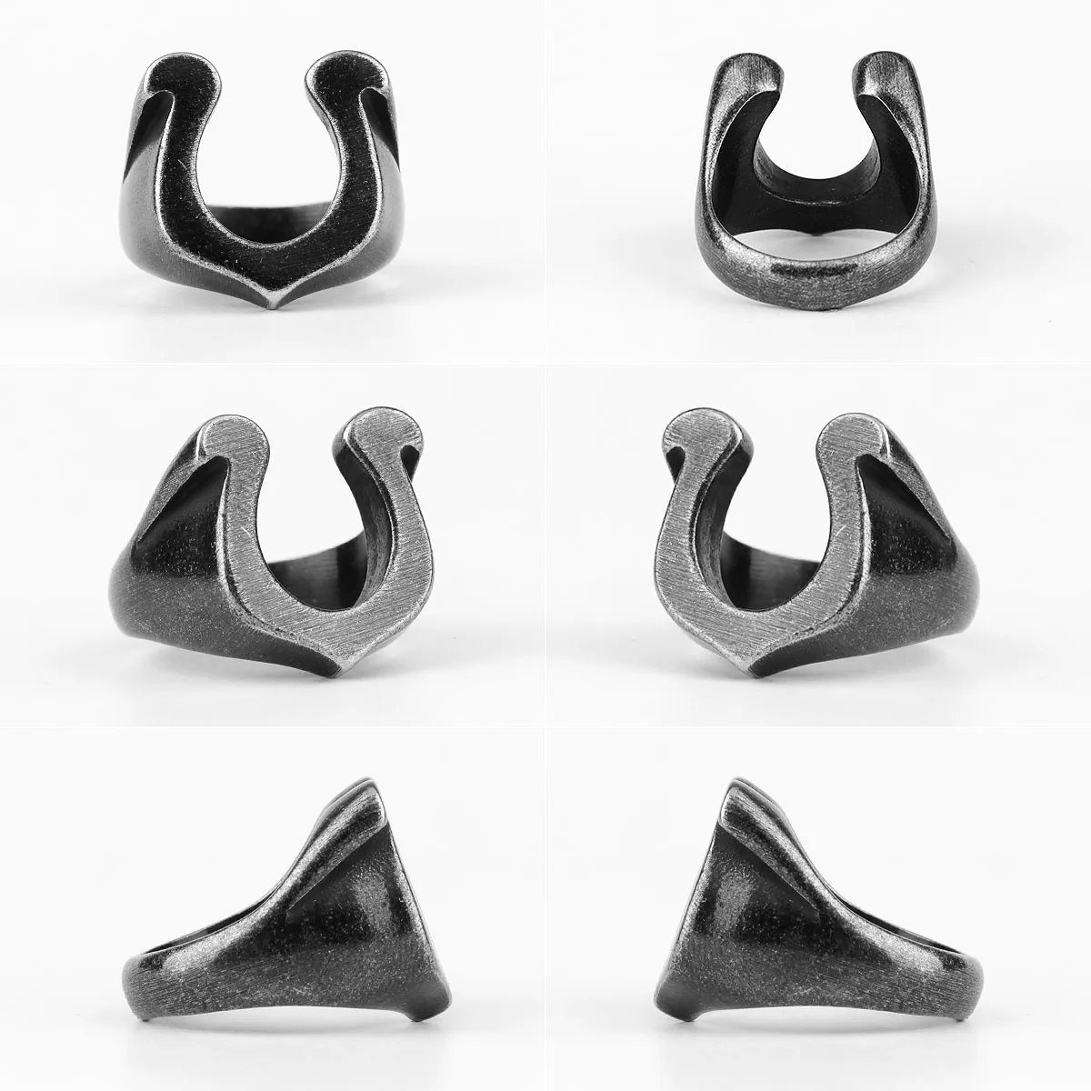Horseshoe U Shaped Star Black Stainless Steel Ring