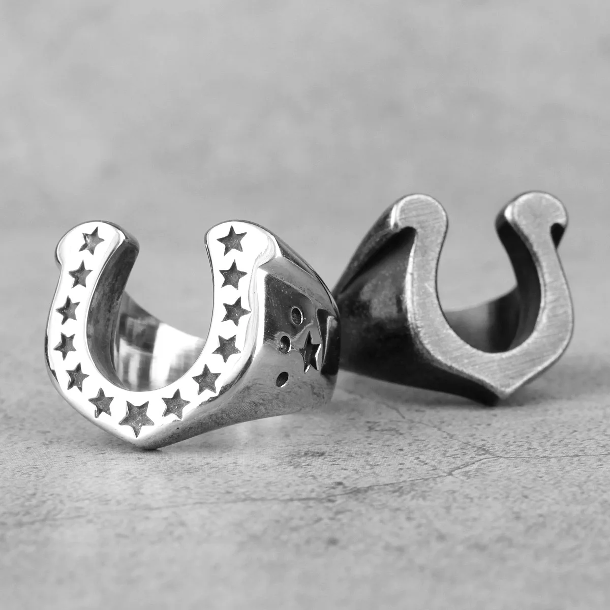 Horseshoe U Shaped Star Black Stainless Steel Ring