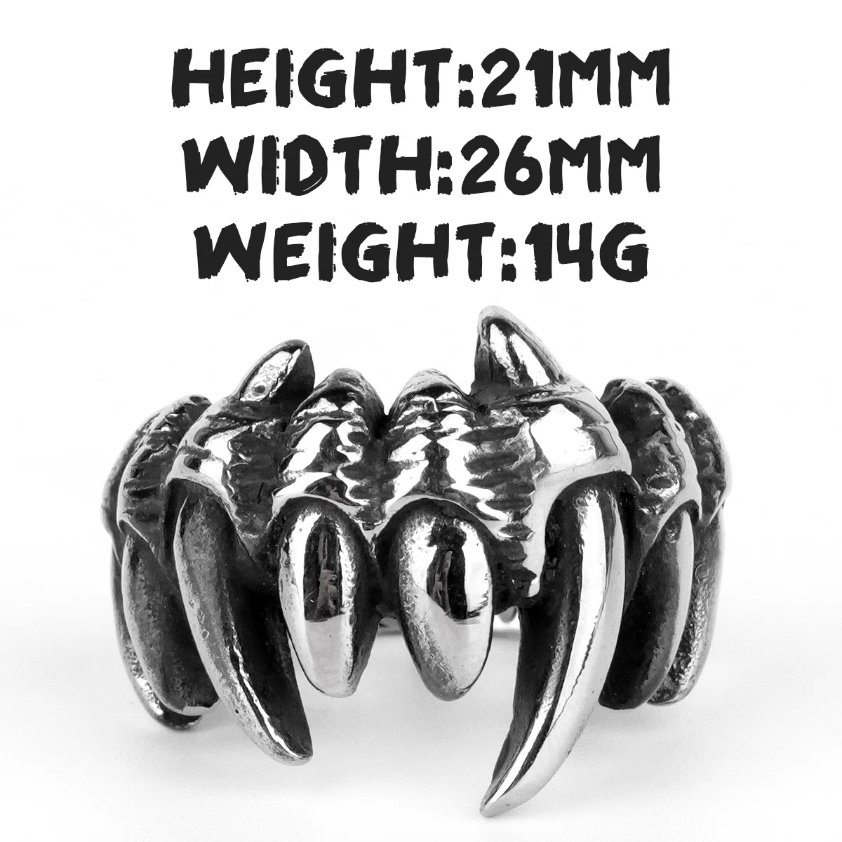 Stainless Steel Beast Monster Teeth Ring