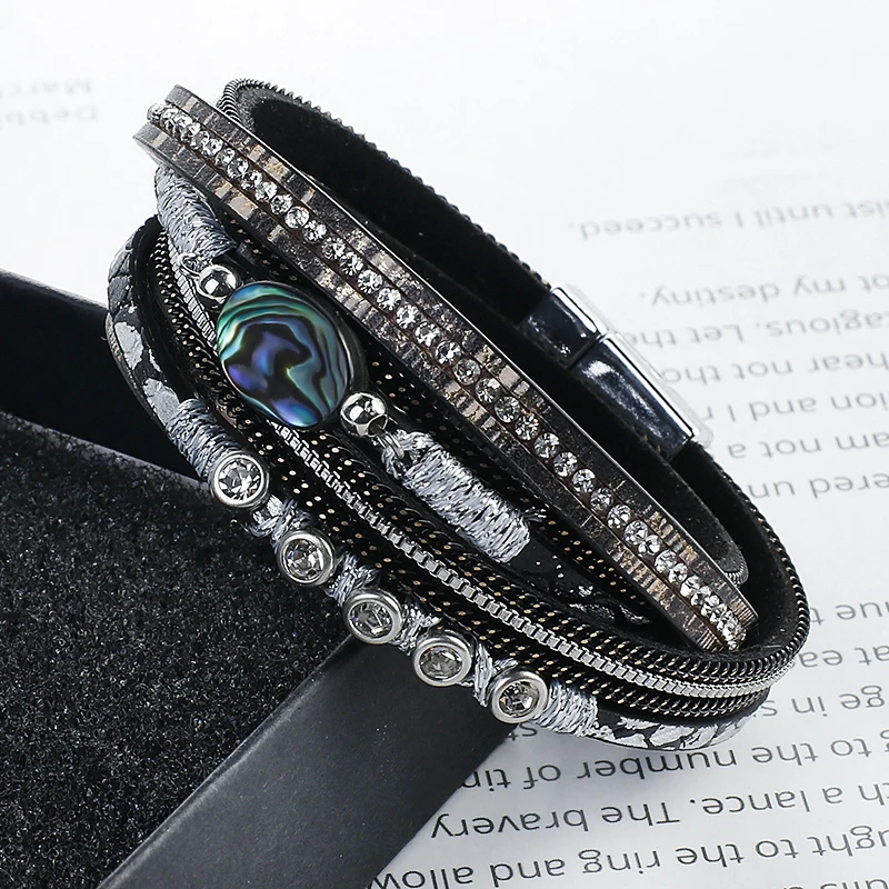 Bohemian Abalone Shell Leather Bracelet for Women