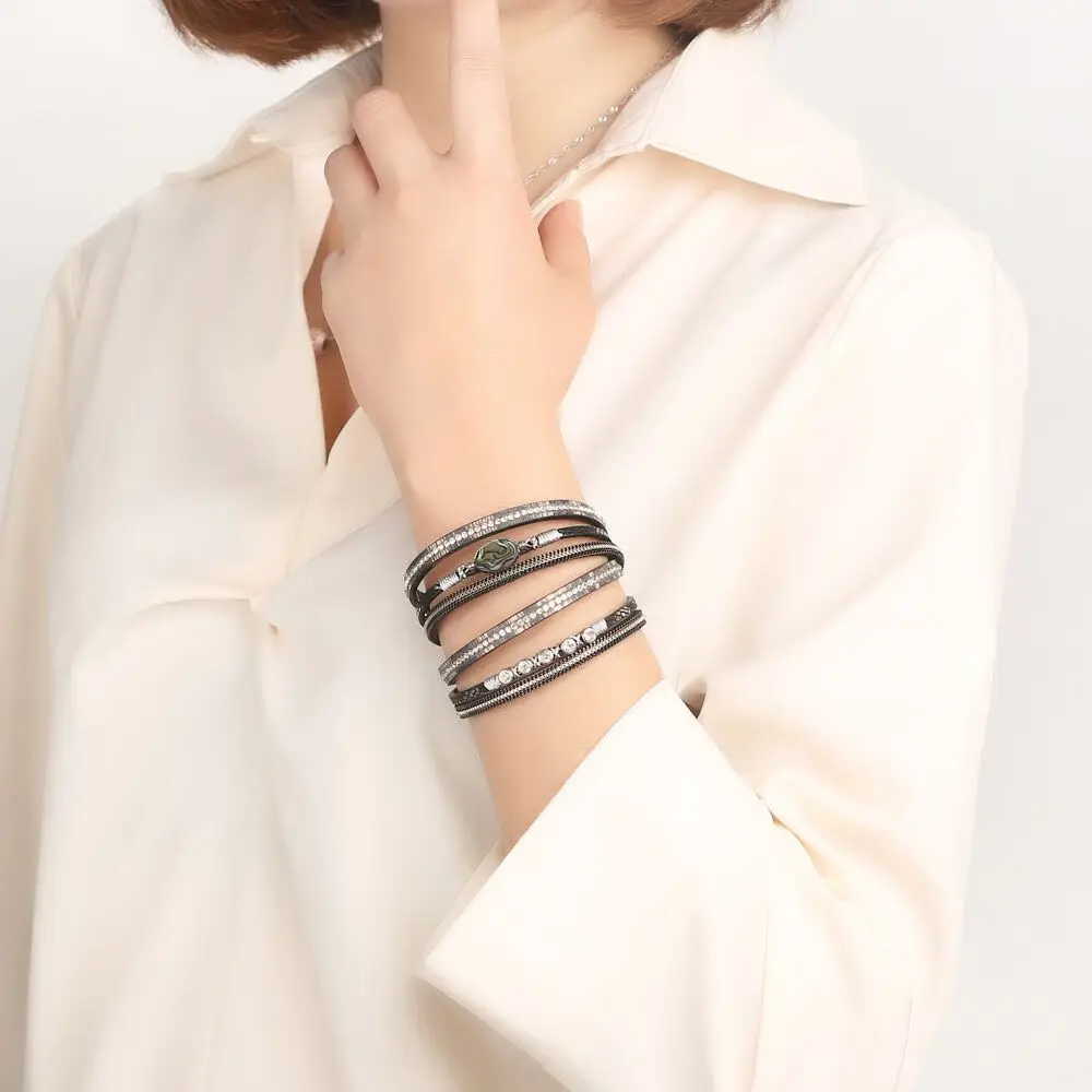 Bohemian Abalone Shell Leather Bracelet for Women