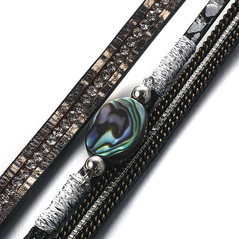 Bohemian Abalone Shell Leather Bracelet for Women