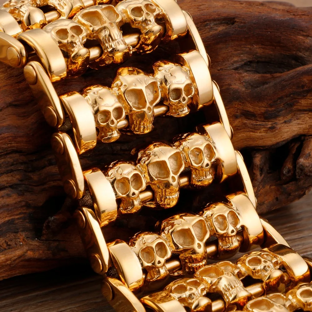 Punk Mens Stainless Steel Multiple Skull Bracelet