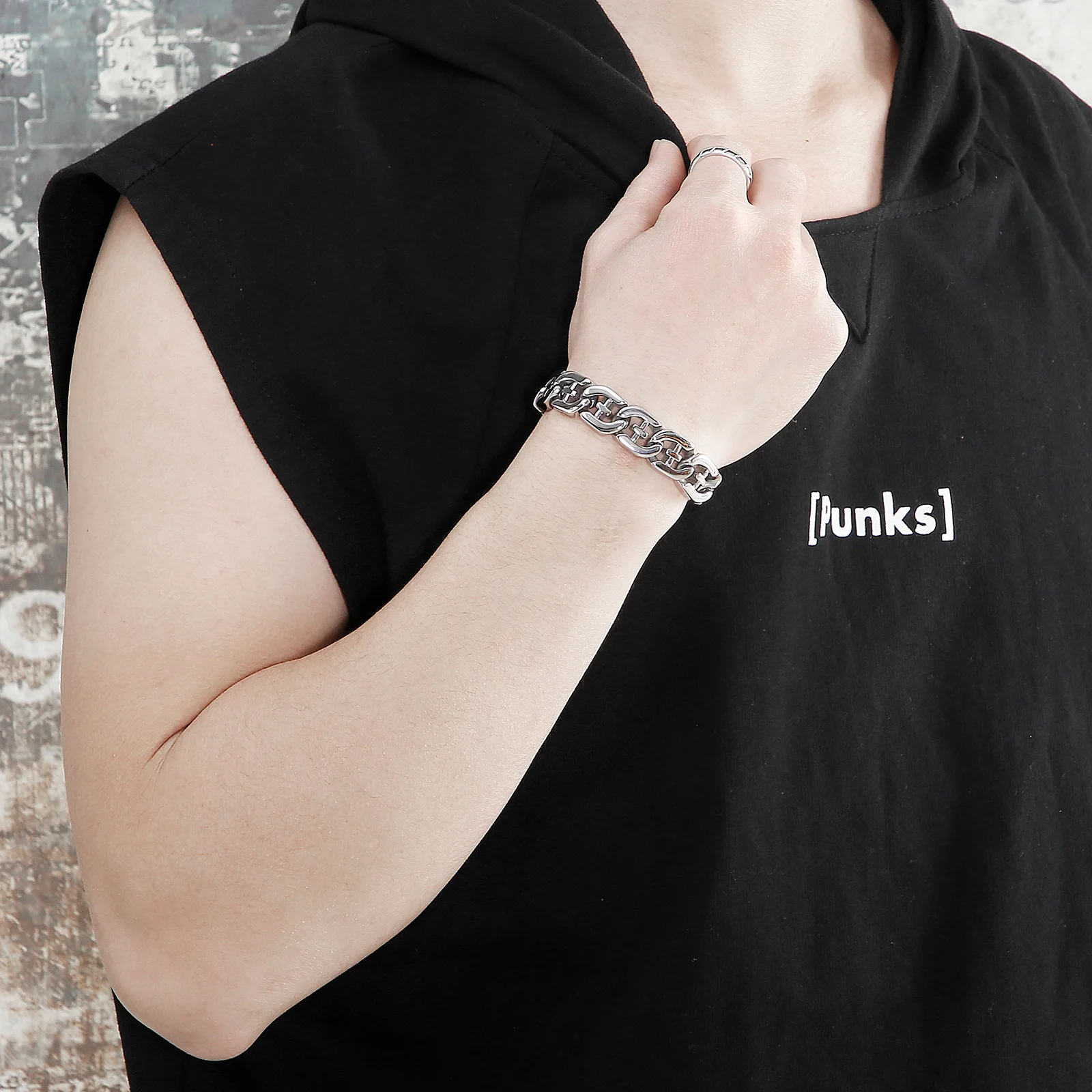 Number Sign Pattern Metal Link Bracelet for Men