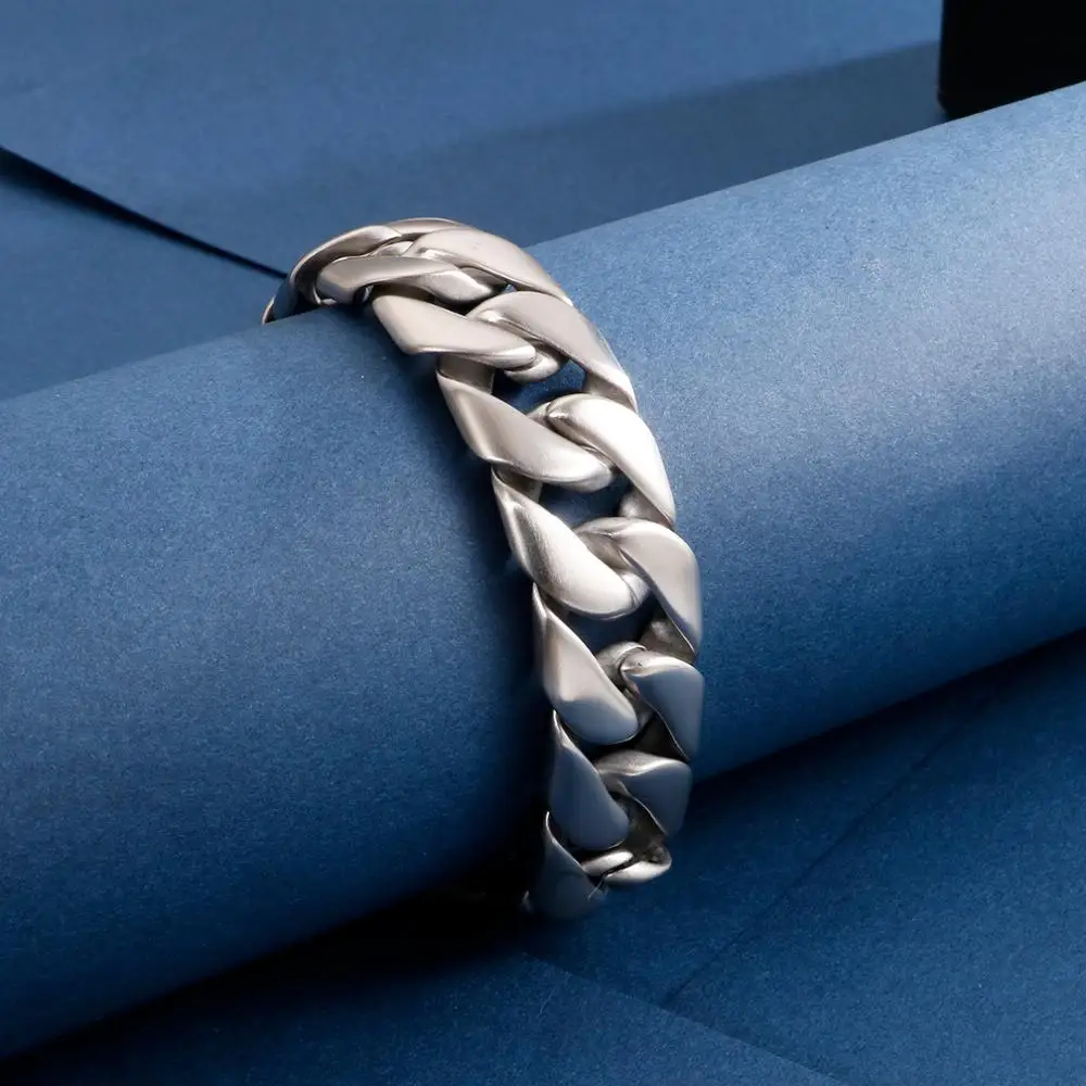 Mens Wide Stainless Steel Cuban Link Chain Bracelet