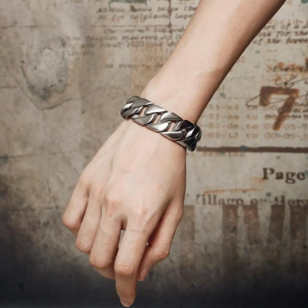 Mens Wide Stainless Steel Cuban Link Chain Bracelet