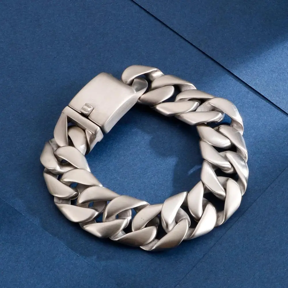 Mens Wide Stainless Steel Cuban Link Chain Bracelet