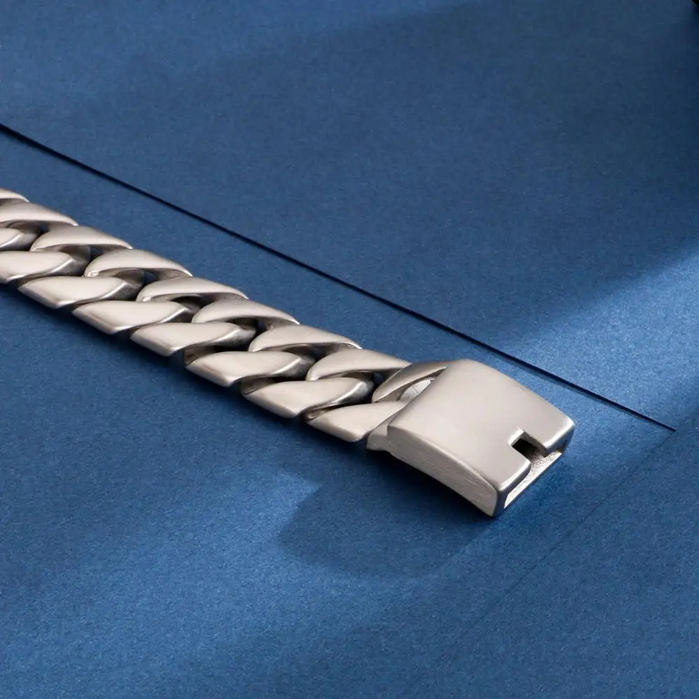 Mens Wide Stainless Steel Cuban Link Chain Bracelet