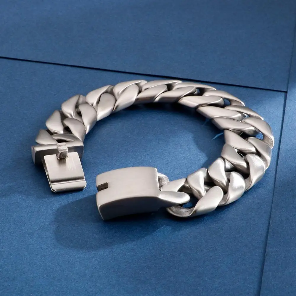Mens Wide Stainless Steel Cuban Link Chain Bracelet