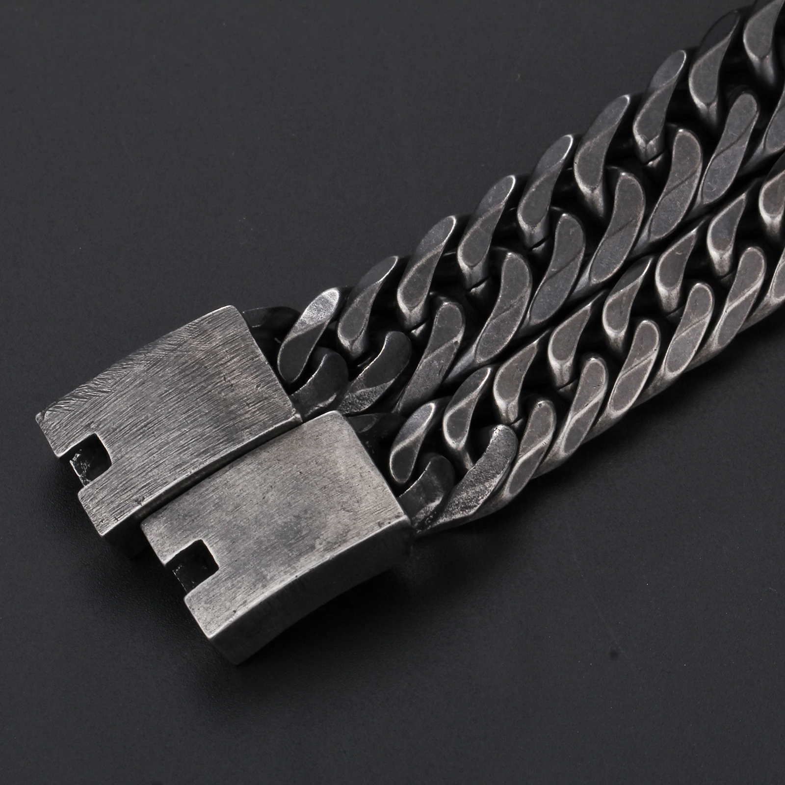Retro Black Bracelet Cuban Stainless Steel Chain Wide Bracelets