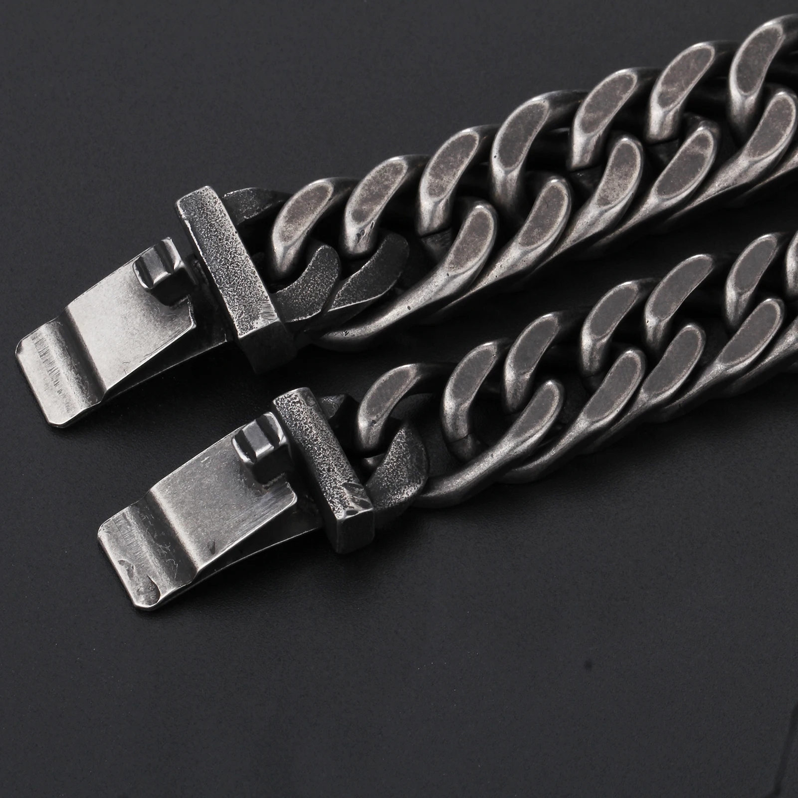 Retro Black Bracelet Cuban Stainless Steel Chain Wide Bracelets