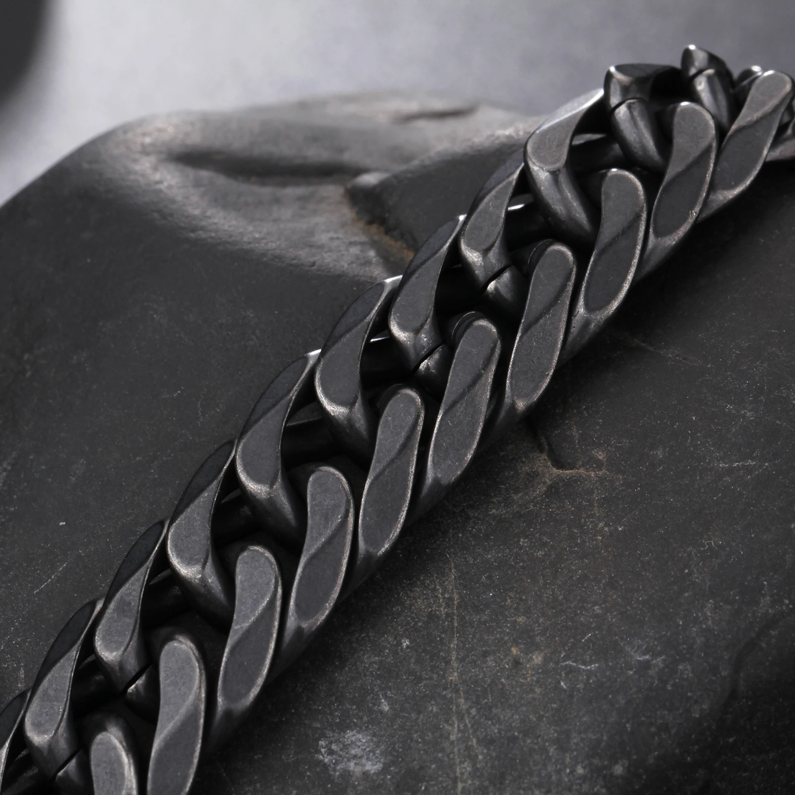Retro Black Bracelet Cuban Stainless Steel Chain Wide Bracelets