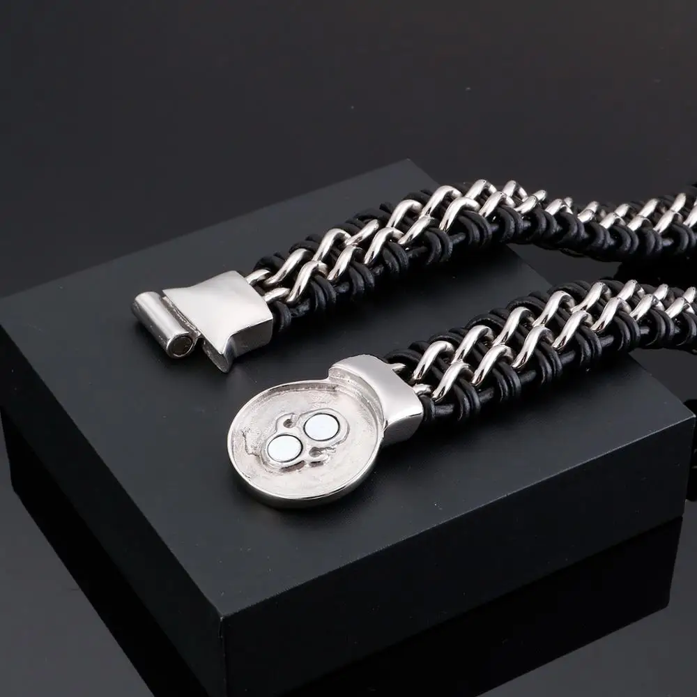 Antique Wolf Head Leather Stainless Steel Bracelet