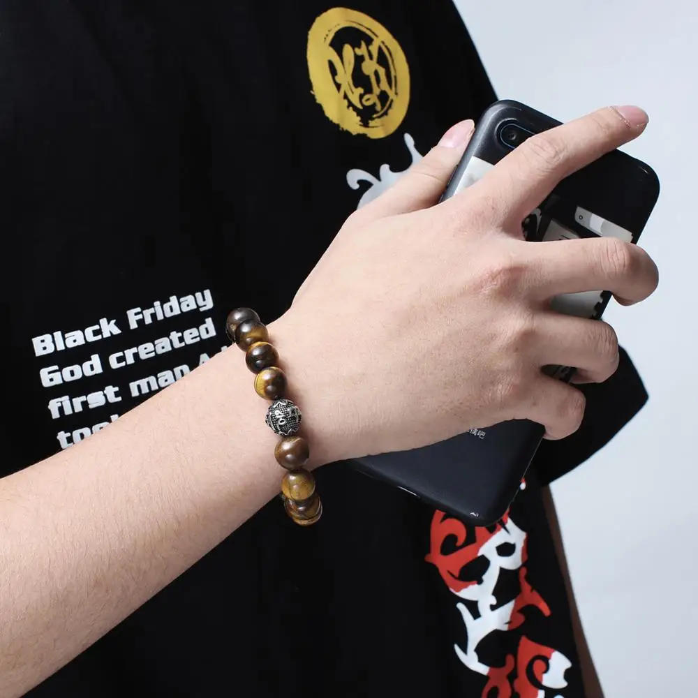 Tiger Eye Charm Vintage Beads Bracelet for Men