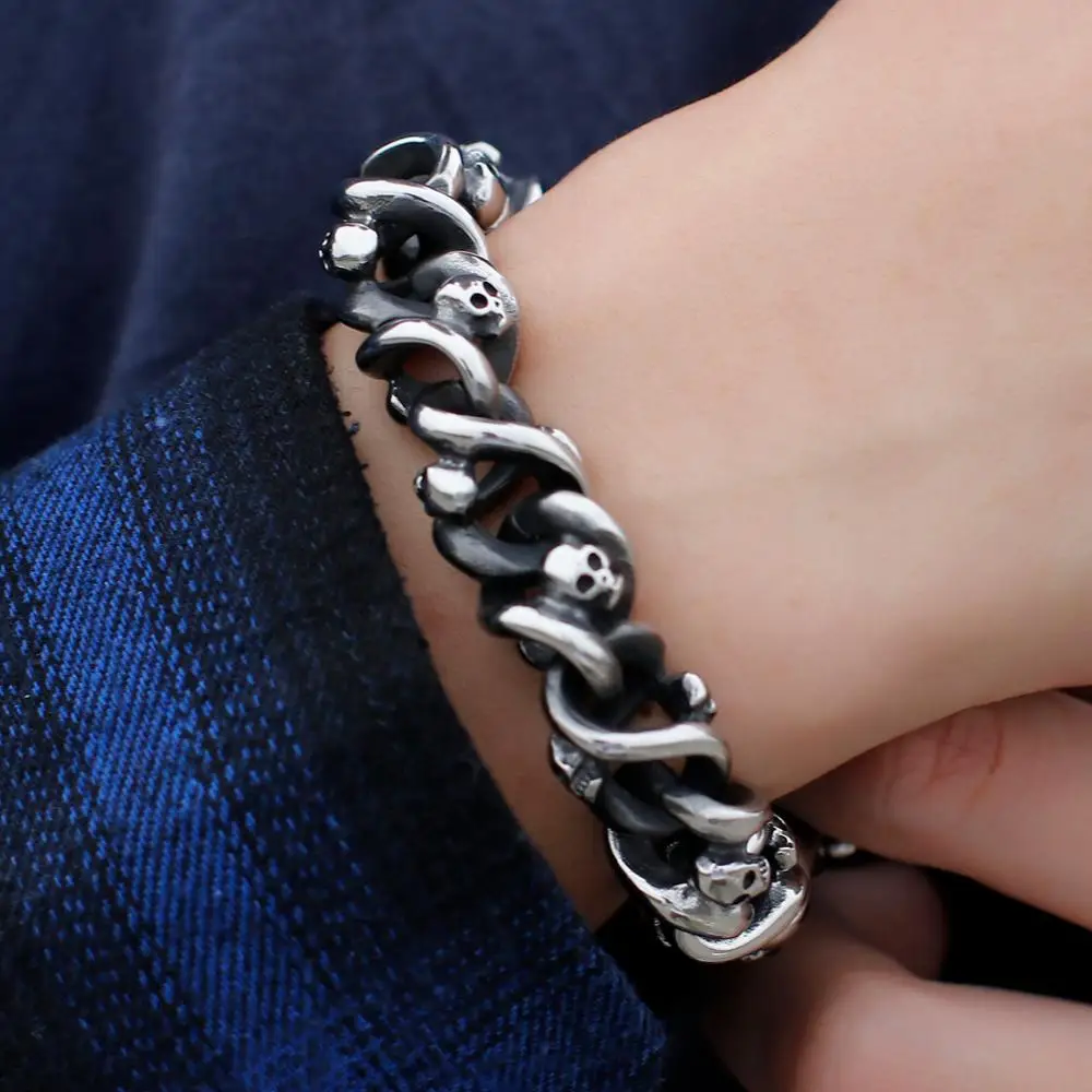 Vintage Skeleton Chain Bracelet Men Skull Head Metal