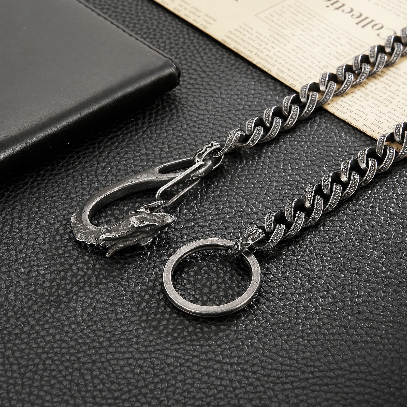 Mens Cuban Link Black Chain with Dragon Head Charm