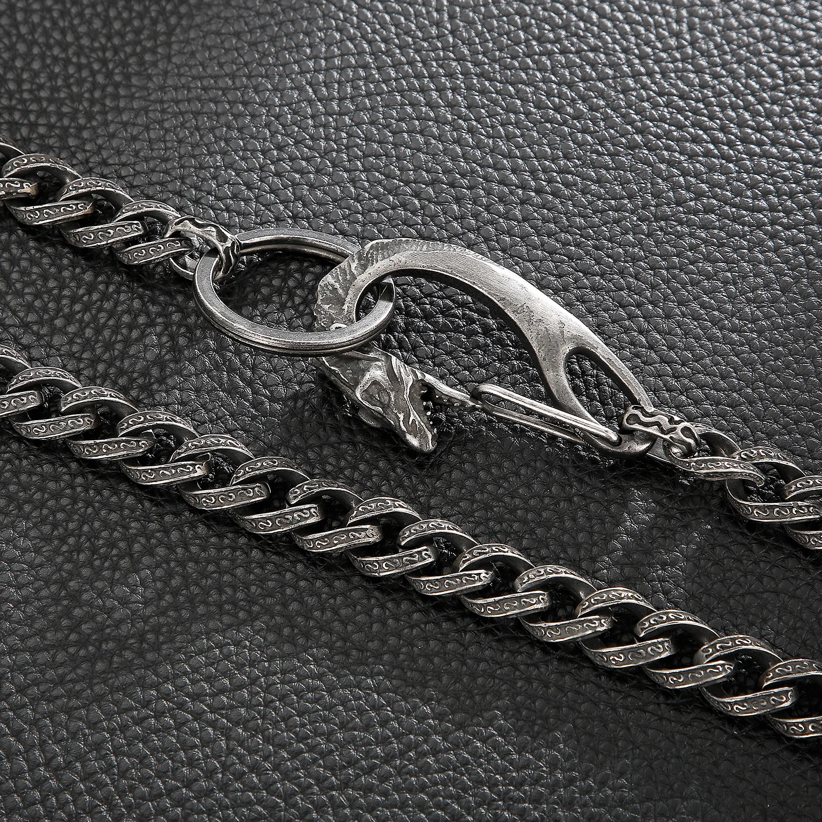 Mens Cuban Link Black Chain with Dragon Head Charm