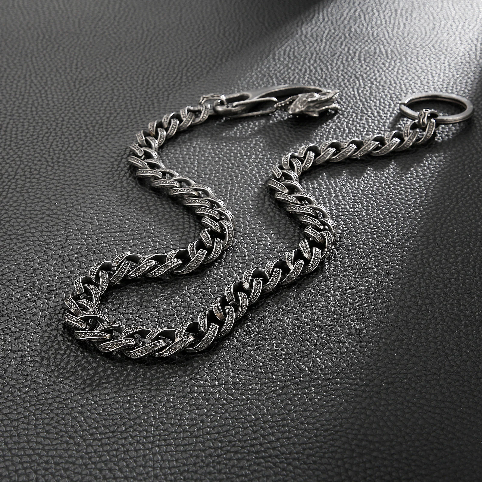 Mens Cuban Link Black Chain with Dragon Head Charm