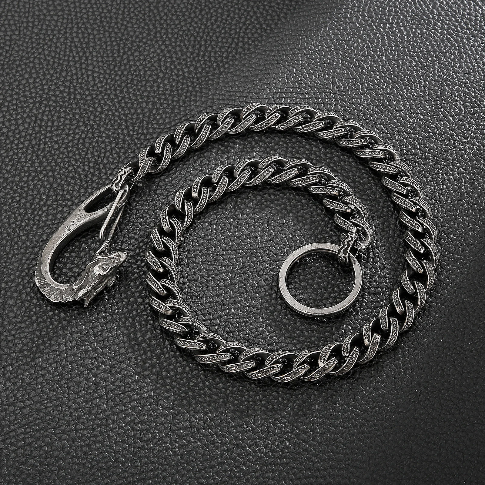 Mens Cuban Link Black Chain with Dragon Head Charm
