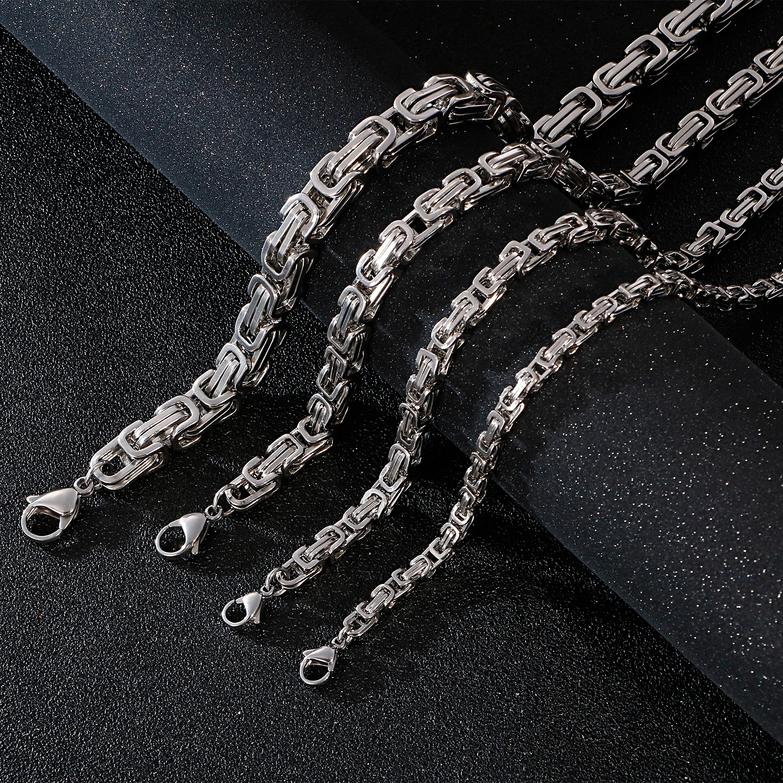 Box Design Men Long Stainless Steel Necklace