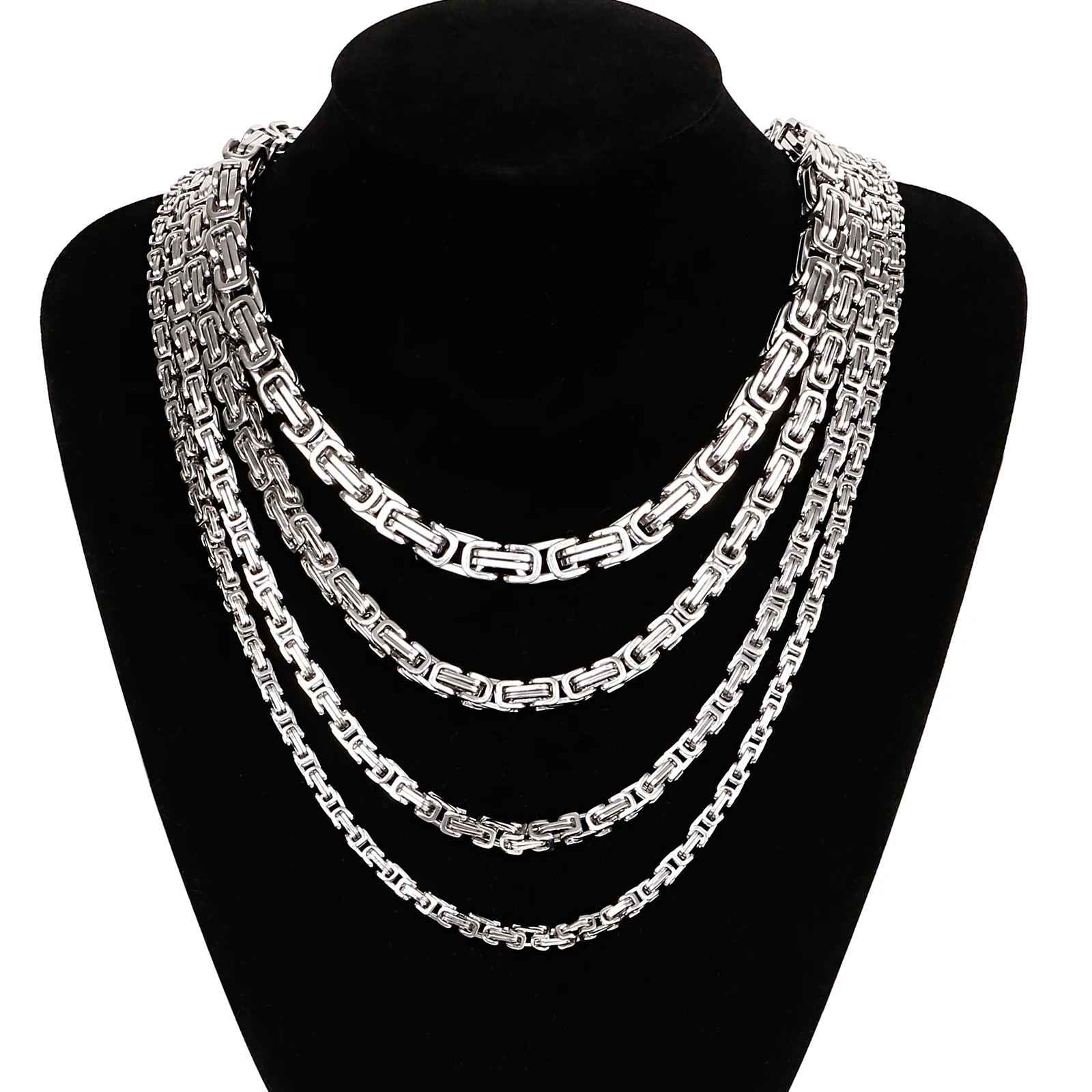 Box Design Men Long Stainless Steel Necklace