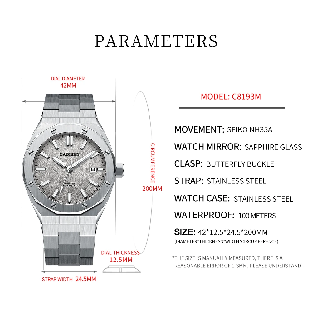 CADISEN Stainless Steel Japan NH35A Mechanical Watch