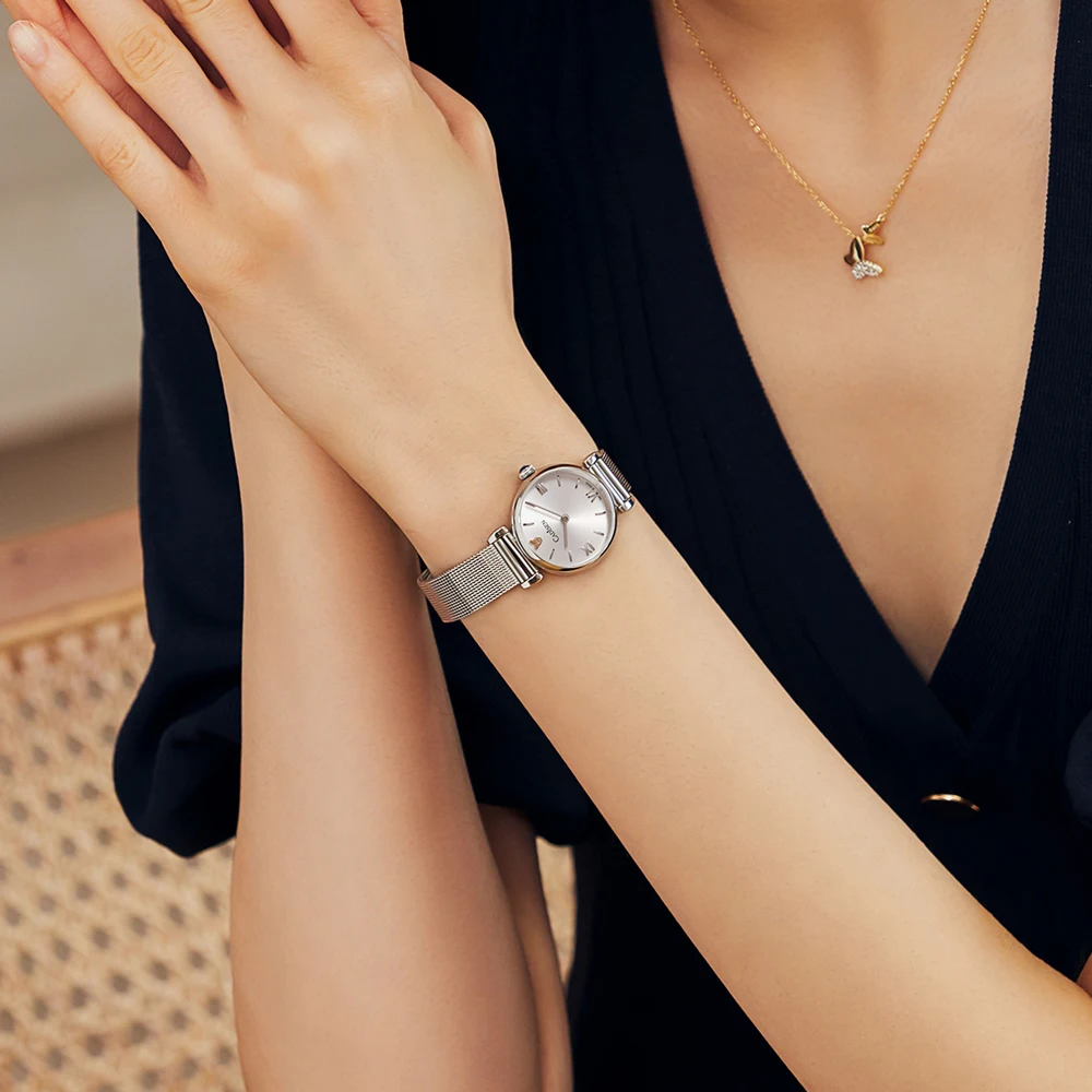 Luxury CADISEN 18K GOLD Women Watch Mesh Bracelet