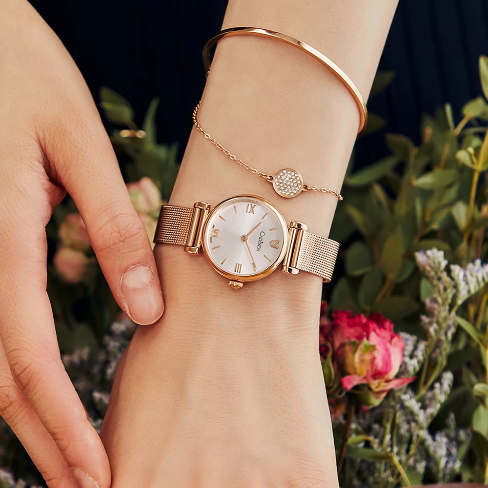 Luxury CADISEN 18K GOLD Women Watch Mesh Bracelet