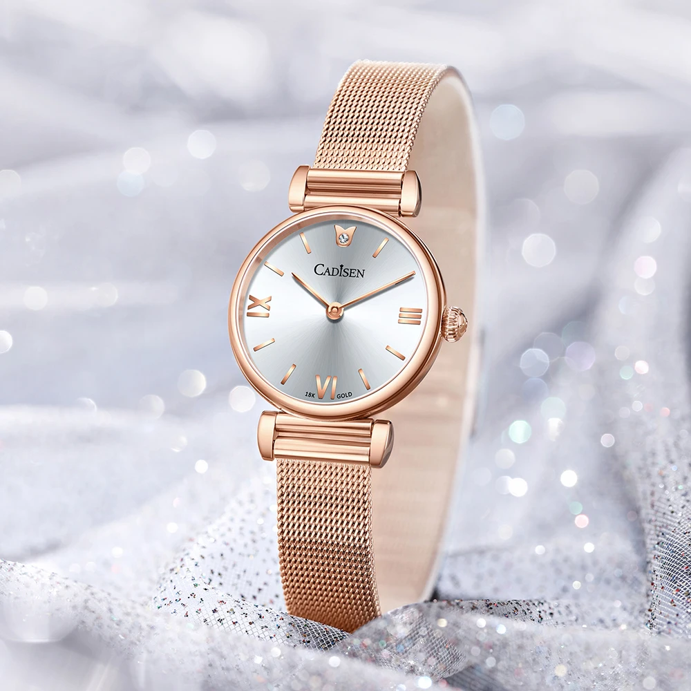 Luxury CADISEN 18K GOLD Women Watch Mesh Bracelet
