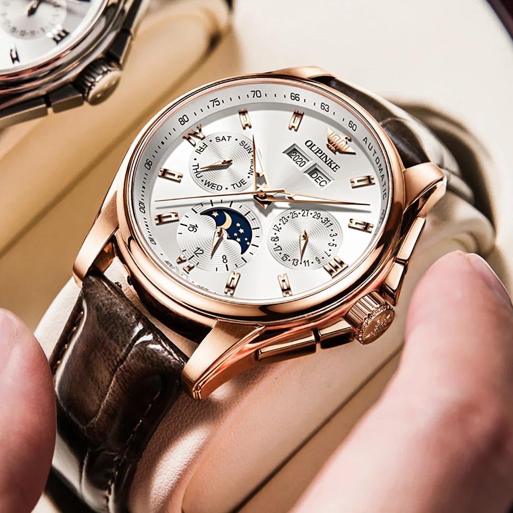 Luxury Men's OUPINKE Watch Leather Watch Band